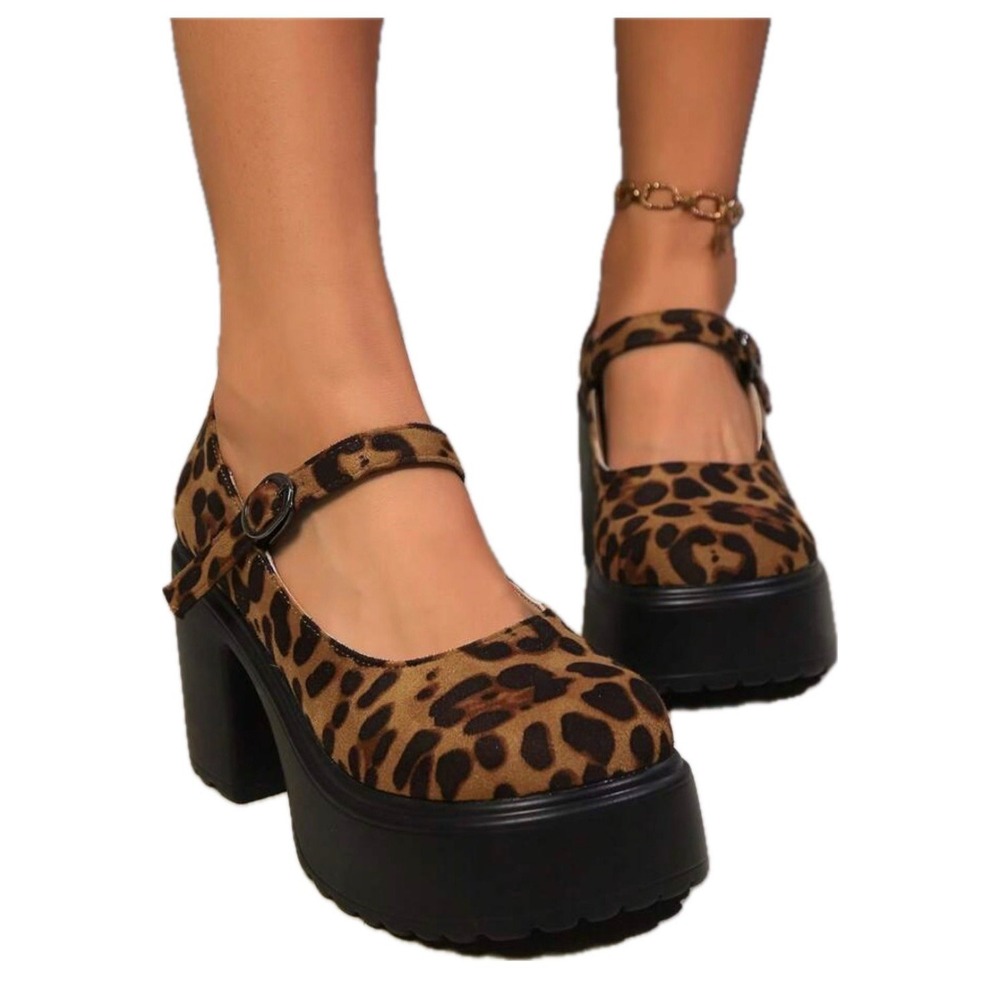 NWOT Leopard Print Chunky Sole Platform MaryJanes. Women's Size EU 39/US 8 - Picture 1 of 16